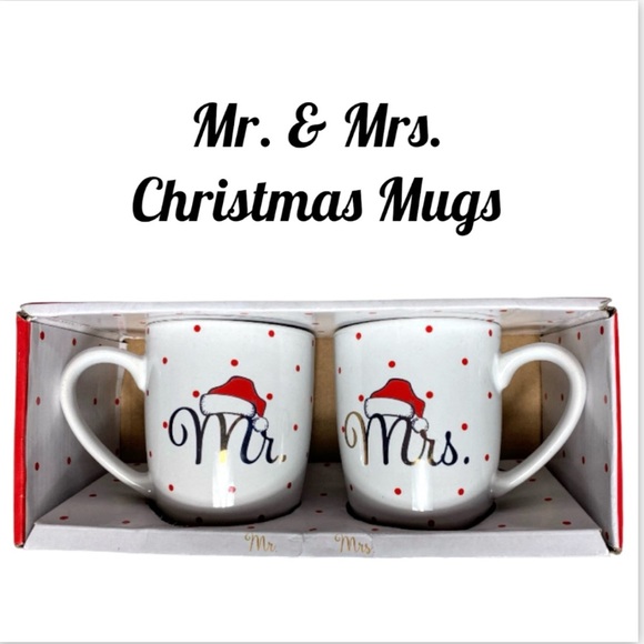 NIB Mr. & Mrs. White, Red and Black Christmas Mugs Set of 2 - Picture 1 of 9